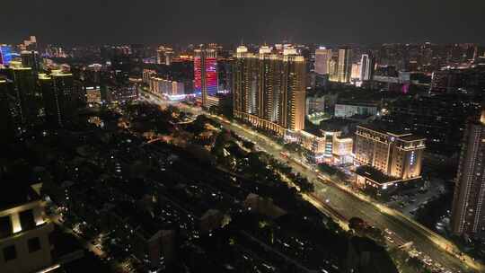 浙江省宁波市三江口城市夜景风光航拍