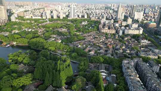 航拍浙江宁波天一阁月湖景区