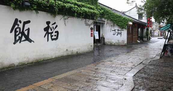 清晨春雨谷雨江南水乡古街 苏州平江路