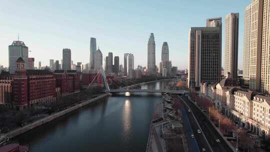 天津海河风景线城市天际线建筑风光航拍