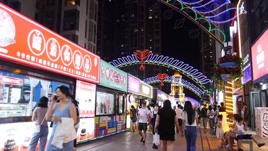 美食街 小吃街 夜景视频素材模板下载