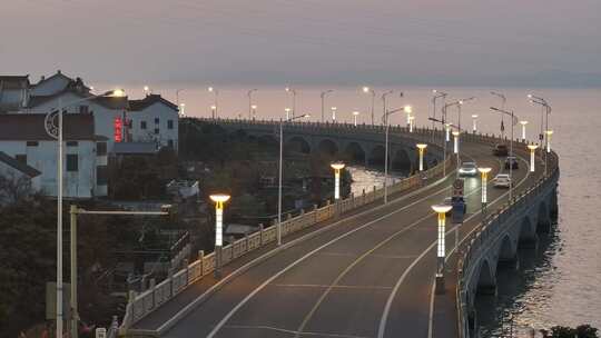 太湖东山岛岱心桥落日美景（航拍素材）