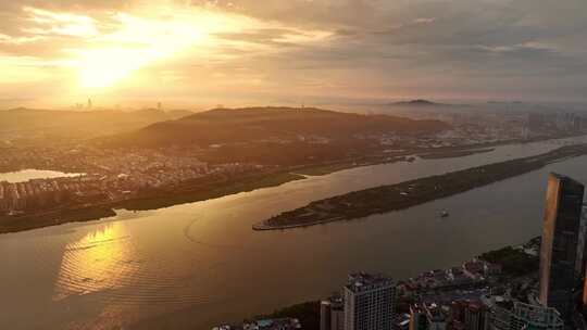 长沙地标橘子洲黄昏日落晚霞