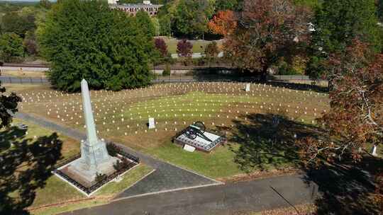 美国内战大炮在国家军事公墓。美国内战历史主题。鸟瞰图。