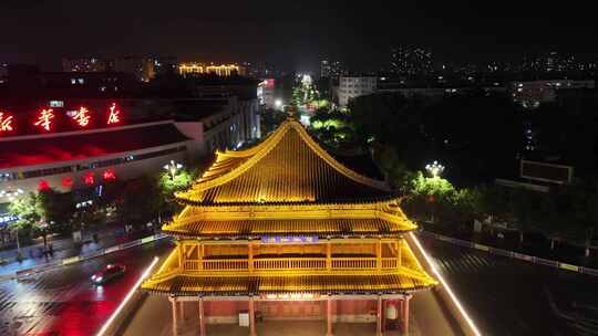 甘肃张掖钟鼓楼夜景航拍