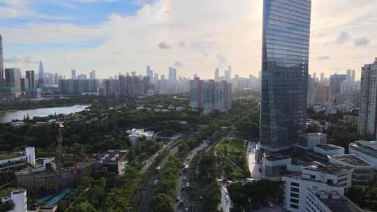 深圳城市交通车流南山区航拍