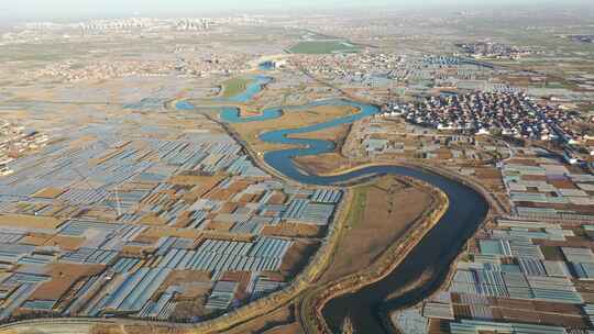 航拍 河流 浮沱河 高空 风景 景色