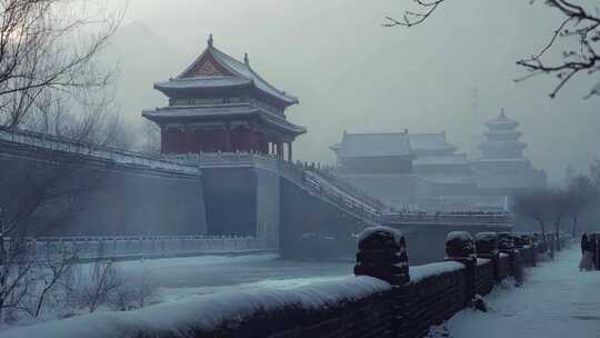 冬天故宫护城河风景