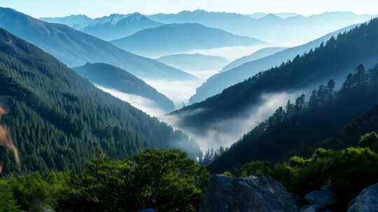 4K航拍森林树林大自然雾气中的森林山景