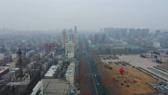 航拍山东淄博城市风景