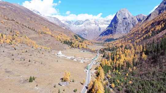 川西阿坝四姑娘山双桥沟景区的秋天景色