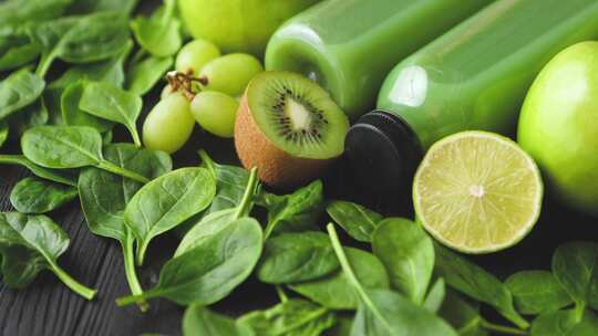 绿色新鲜有机水果和蔬菜奶昔水果汁