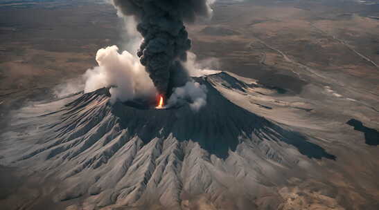 火山喷发鸟瞰视角