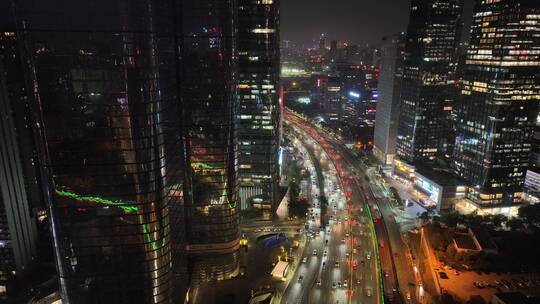 深圳下沙滨海大道建筑群夜景航拍