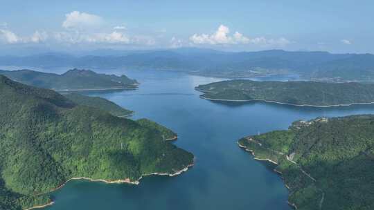 航拍湖南省资兴市东江湖风景区湖光山色景观