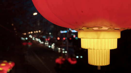 城市街道车流红灯笼喜庆氛围