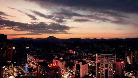 城市晚霞夜幕降临航拍凯里夜景