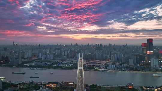 南浦大桥 上海桥梁 黄浦江 上海城市晚霞视频素材模板下载