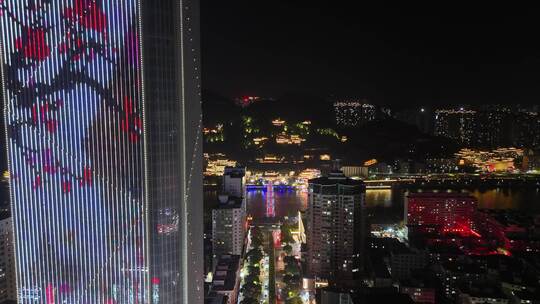 甘肃兰州城市夜景灯光交通航拍