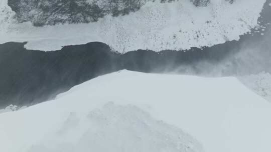 暴风雪雪景河流冰山雪山冰雪融化极端天气视频素材模板下载