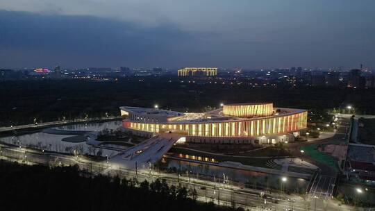 航拍九棵树未来艺术中心建筑夜景