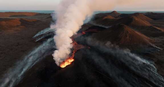 火山，喷发，熔岩，烟雾