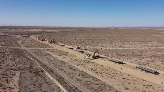 大漠戈壁天然气管道建设现场