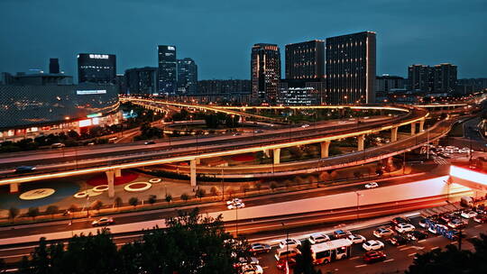 城市道路立交桥交通路网夜景