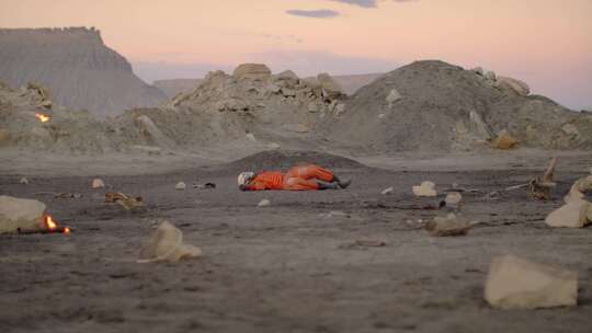 宇航员，沙漠，污垢，橙色工作服