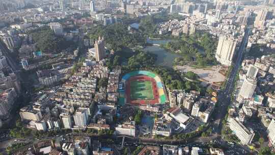 广东江门城市风光东湖公园航拍