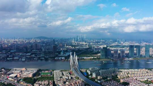 广州番禺洛溪大桥蓝天航拍-6视频素材模板下载