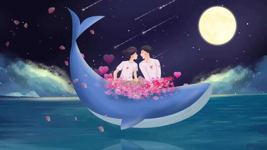 浪漫唯美鲸鱼情侣动态背景