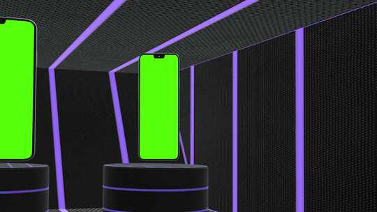 Mockup 3D智能手机绿屏背景与紫色