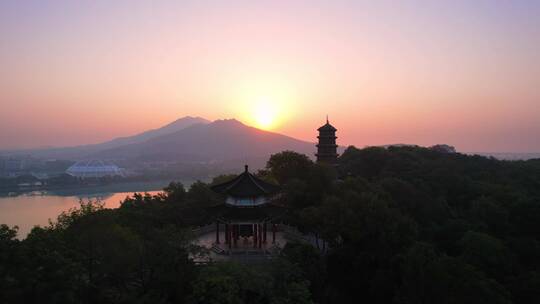 南京市九华山公园航拍风光视频素材模板下载