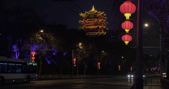 4K武汉春节氛围黄鹤楼和长江大桥