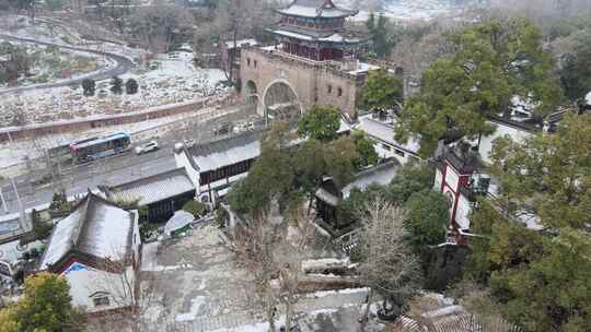 武汉汉阳区晴川阁雪景航拍