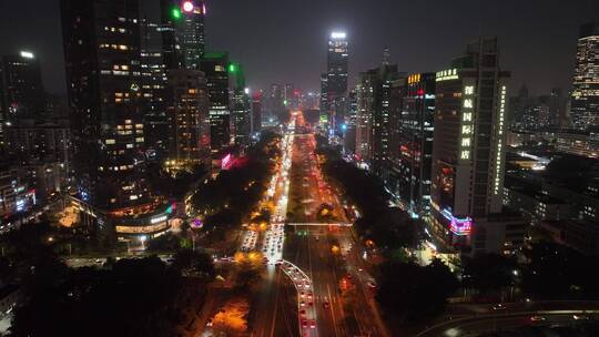 深圳下沙滨海大道建筑群夜景航拍