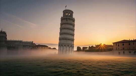 晨曦中的比萨斜塔意大利古迹