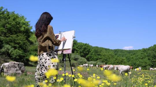 写生画家画画美术油画户外乡村美丽乡村绘画