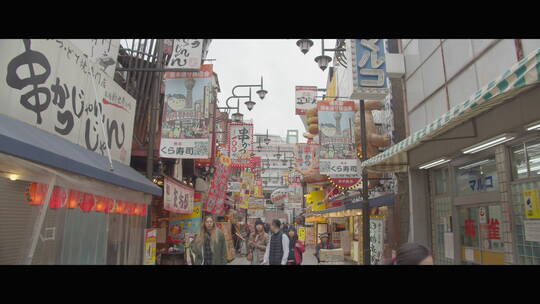 日本街道大阪新世界商店街视频素材模板下载