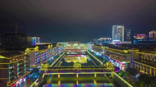 湖南怀化通道廊桥侗族风雨桥夜景延时航拍