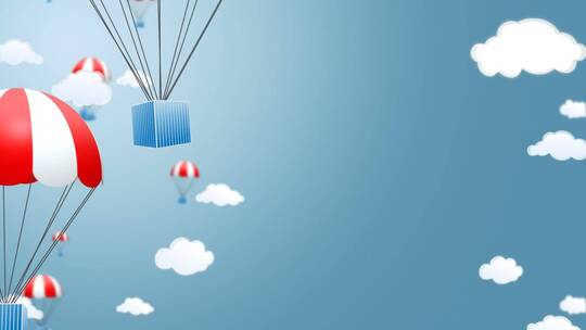 卡通降落伞云朵视频素材模板下载
