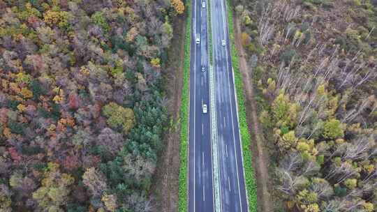 航拍视角伊春秋天公路