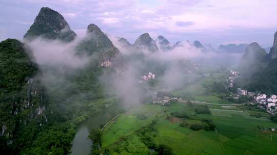 航拍桂林山水日出云海风光