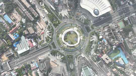 武汉光谷国际广场航拍交通车流转盘俯拍道路视频素材模板下载