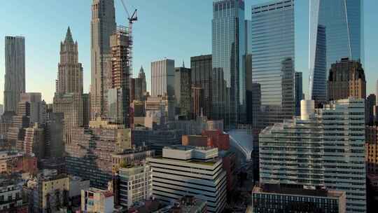 城市航拍纽约曼哈顿翠贝卡地标汽车摩天大楼