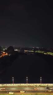 城市河流夜景公路车流