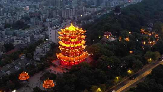 湖北武汉市武珞路黄鹤楼夜景夜航拍4k