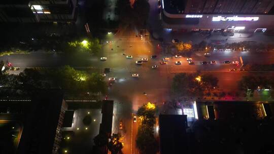 西安城市晚上疫情下的街道夜景航拍