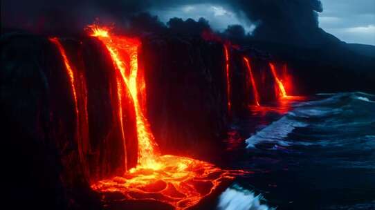 AI火山喷发火山爆发岩浆熔岩末日